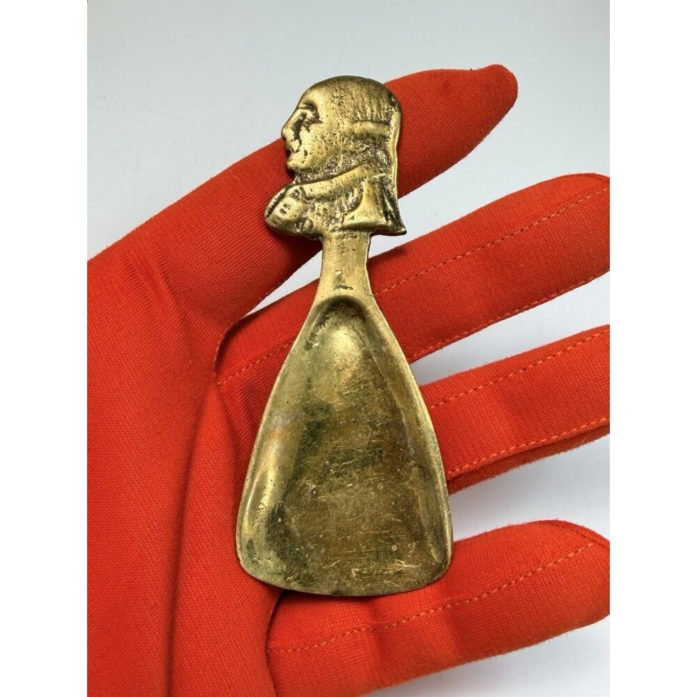 Antique English Brass Tea Caddy Spoon Shakespeare Figural Bust England